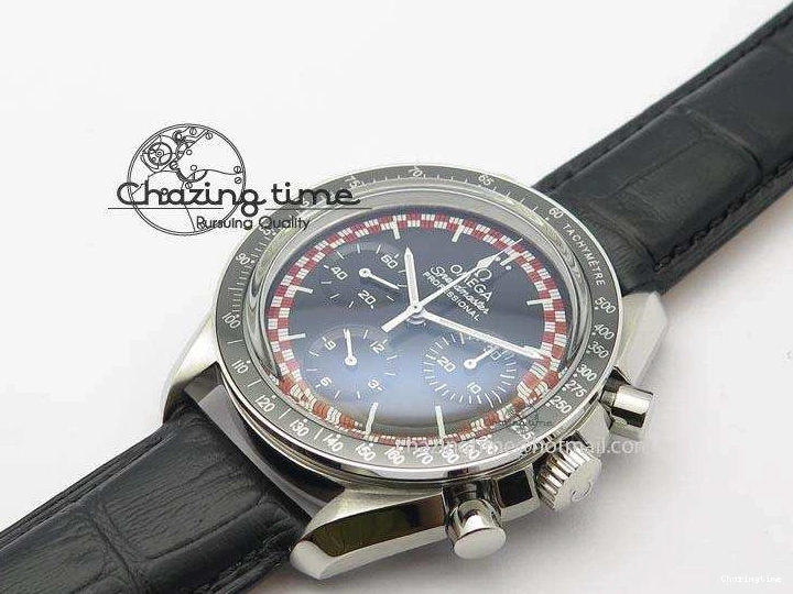 0225 Supportive Speedmaster SS 2013 Pro Racing On Black Leather Strap Manual Winding Chrono Movement 8229